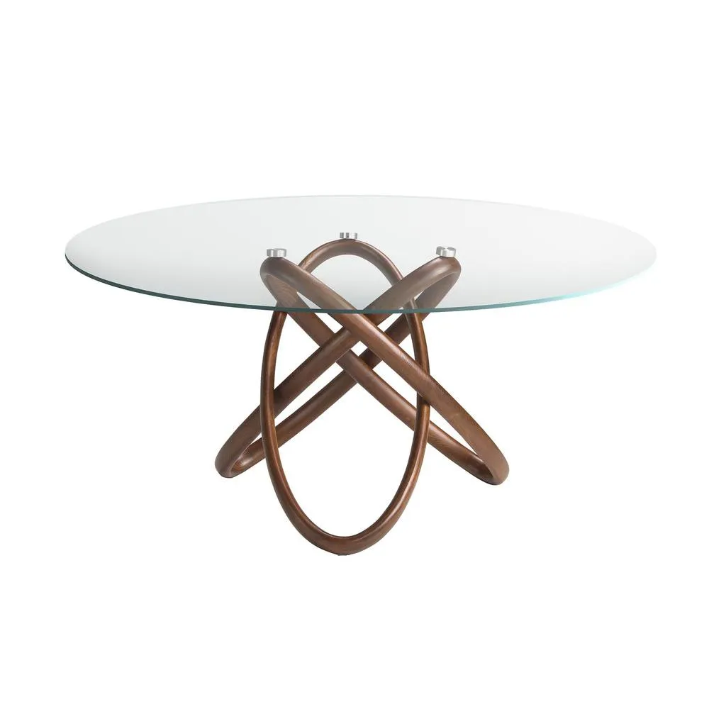 Angel Cerda Round Tempered Glass Dining Table with Walnut 150 cm in Brown 2