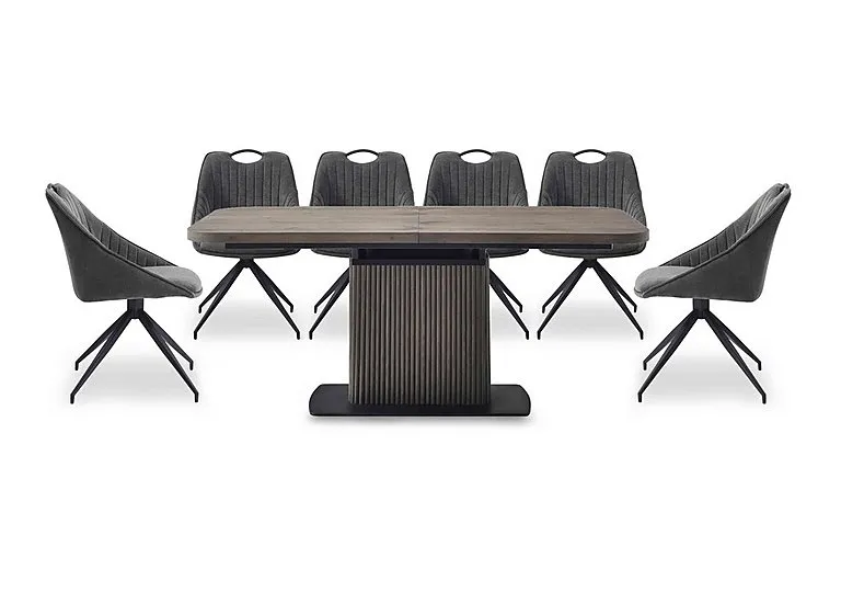 Jai Large Extending Dining Table with 6 Swivel Chairs - Dark Grey