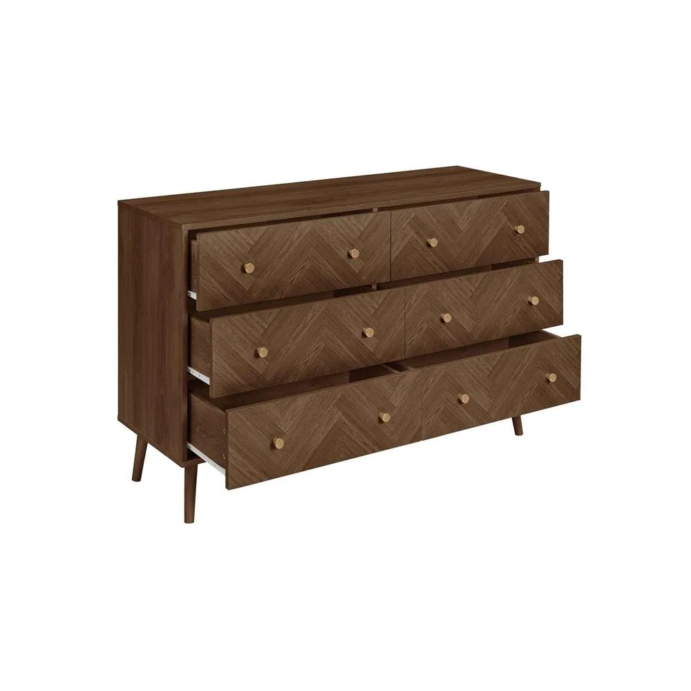 Birlea 6 Drawer Walnut Chest Herringford Chevron Parquet in Brown 6