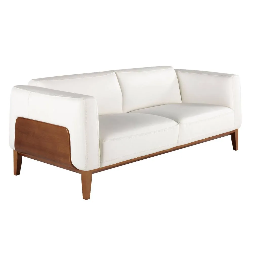Angel Cerda White 3-Seater Cowhide Leather Sofa with Walnut Legs