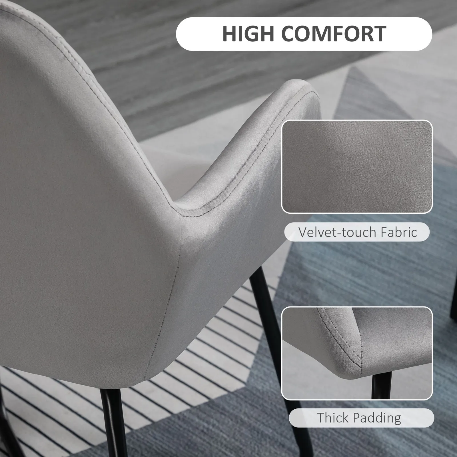 HOMCOM Modern Accent Chair Velvet-Feel Upholstered Lounge Armchair in Grey 5