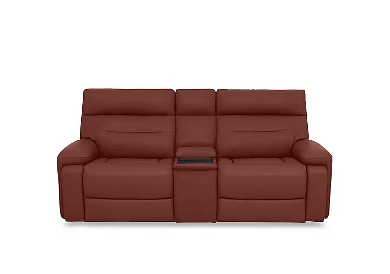 Cinemax Leather 3 Seater Media Console Power Recliner Sofa with Power Headrests - Natural Redmaple