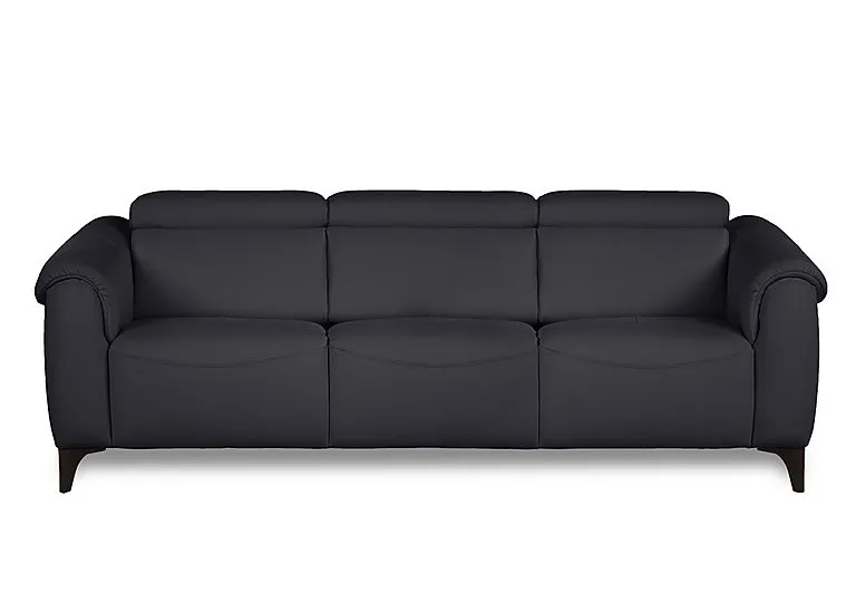 Nicole 3 Seater 3 Cushion Leather Recliner Sofa with Headrests and Power Lumbar - Torello Blu