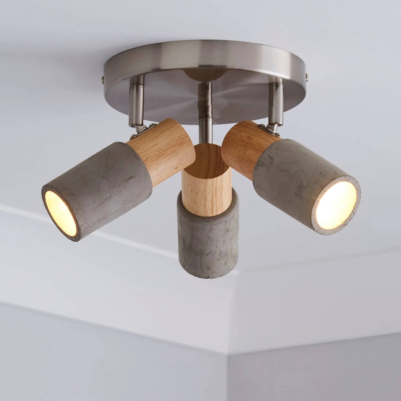 Inka 3 Light Concrete Wood Spotlight Grey and Brown