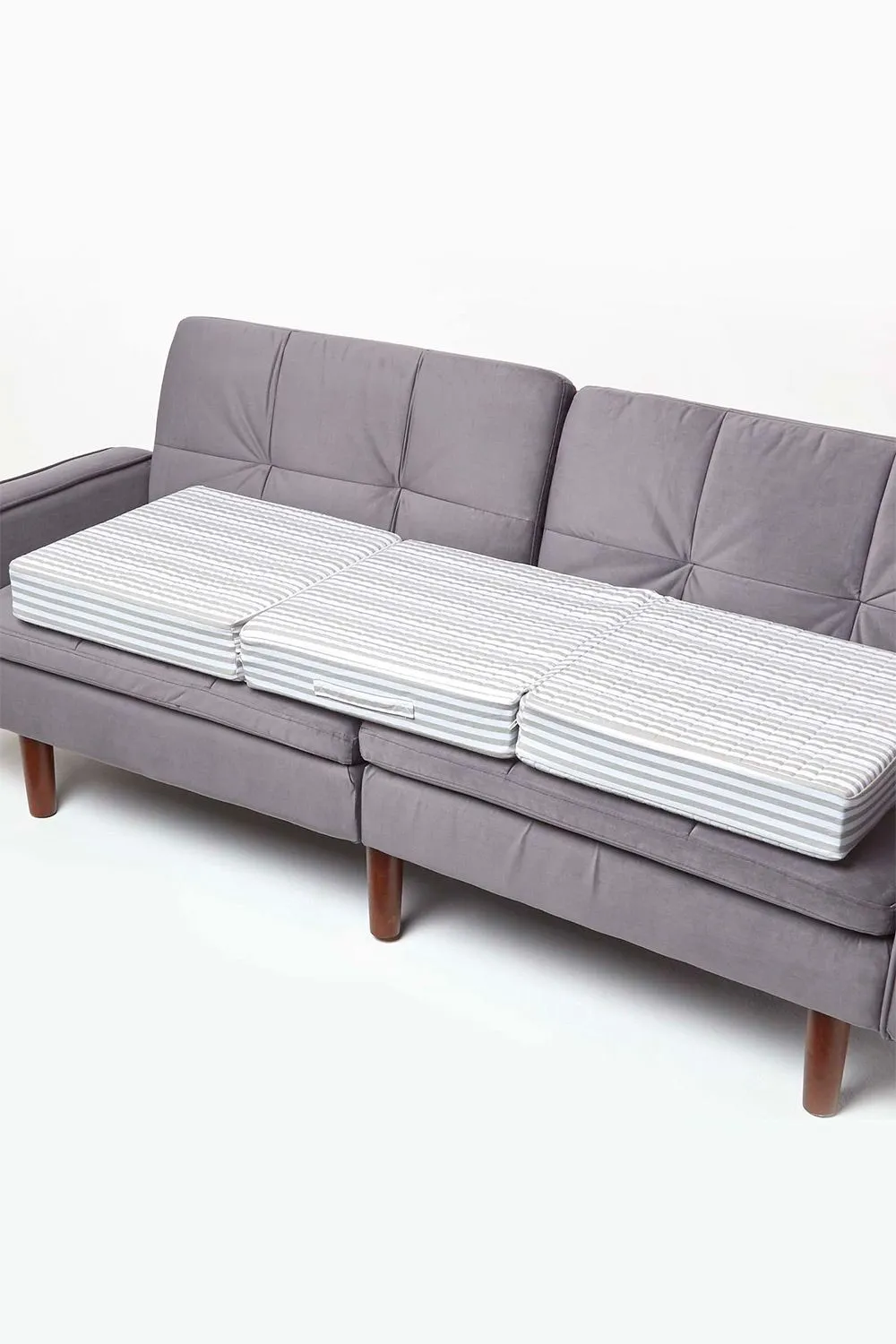 Homescapes Quilted Cotton 3 Seater Orthopaedic Booster Cushion Cover in Grey 2