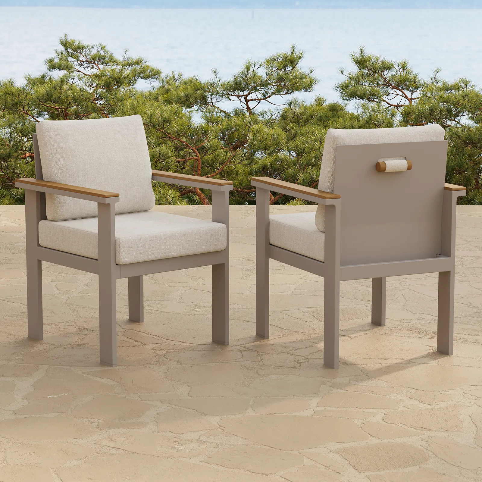 Tevara Outdoor Teak & Aluminium Dining Chairs in Sand, Set of 4