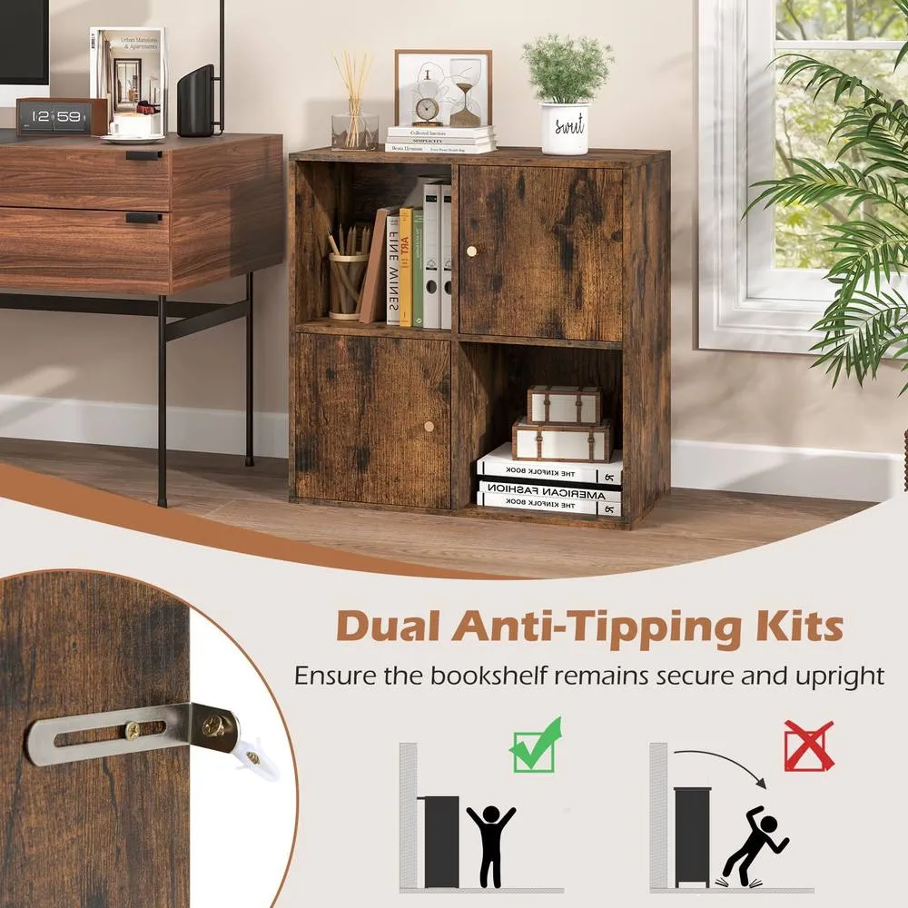 Costway 4-Cube Bookcase 3-Tier Bookshelf Storage Organizer in Brown 4