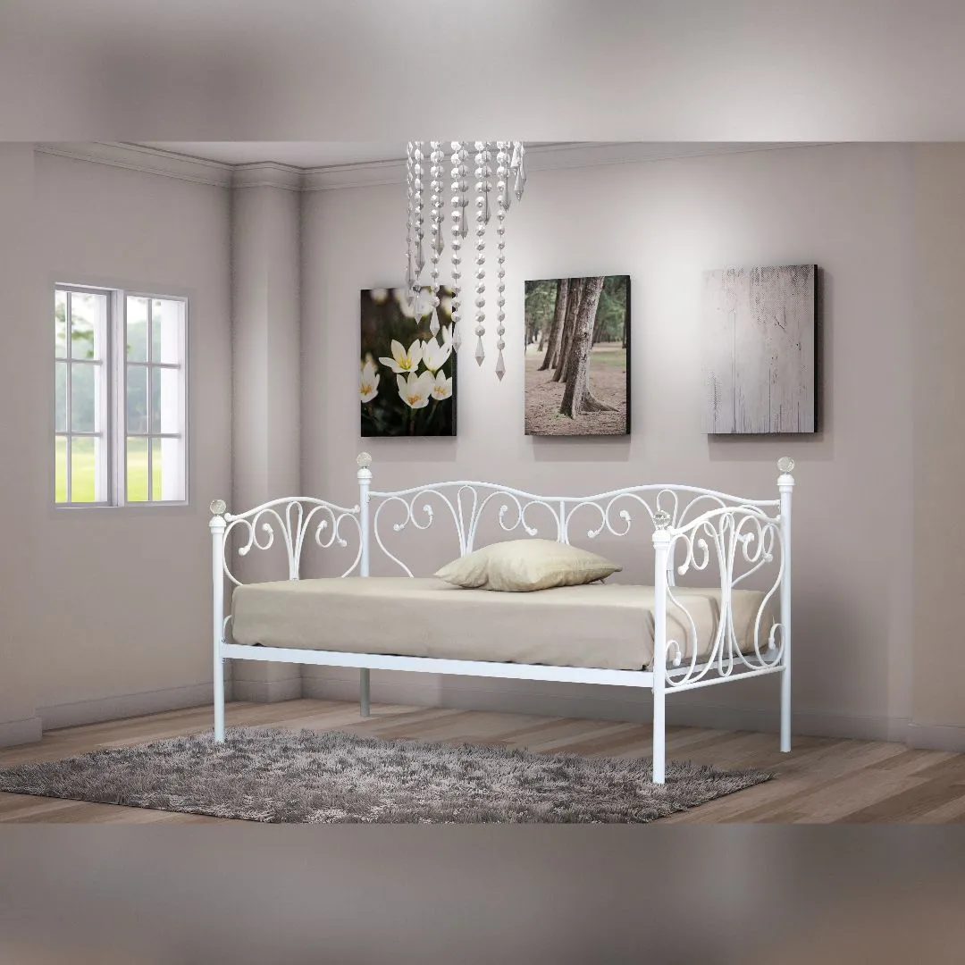 Comfy Living Ltd Metal Crystal Finial Day Bed in White