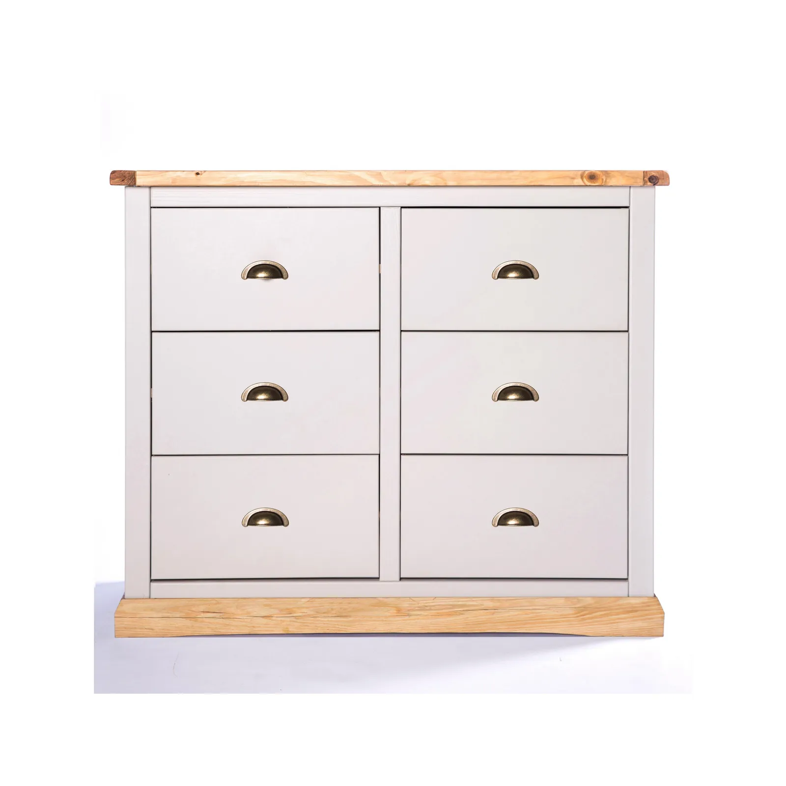 Cabinet Bits Bomporto 6 Drawer Chest of Drawers Brass Cup Handle in Light Grey 2