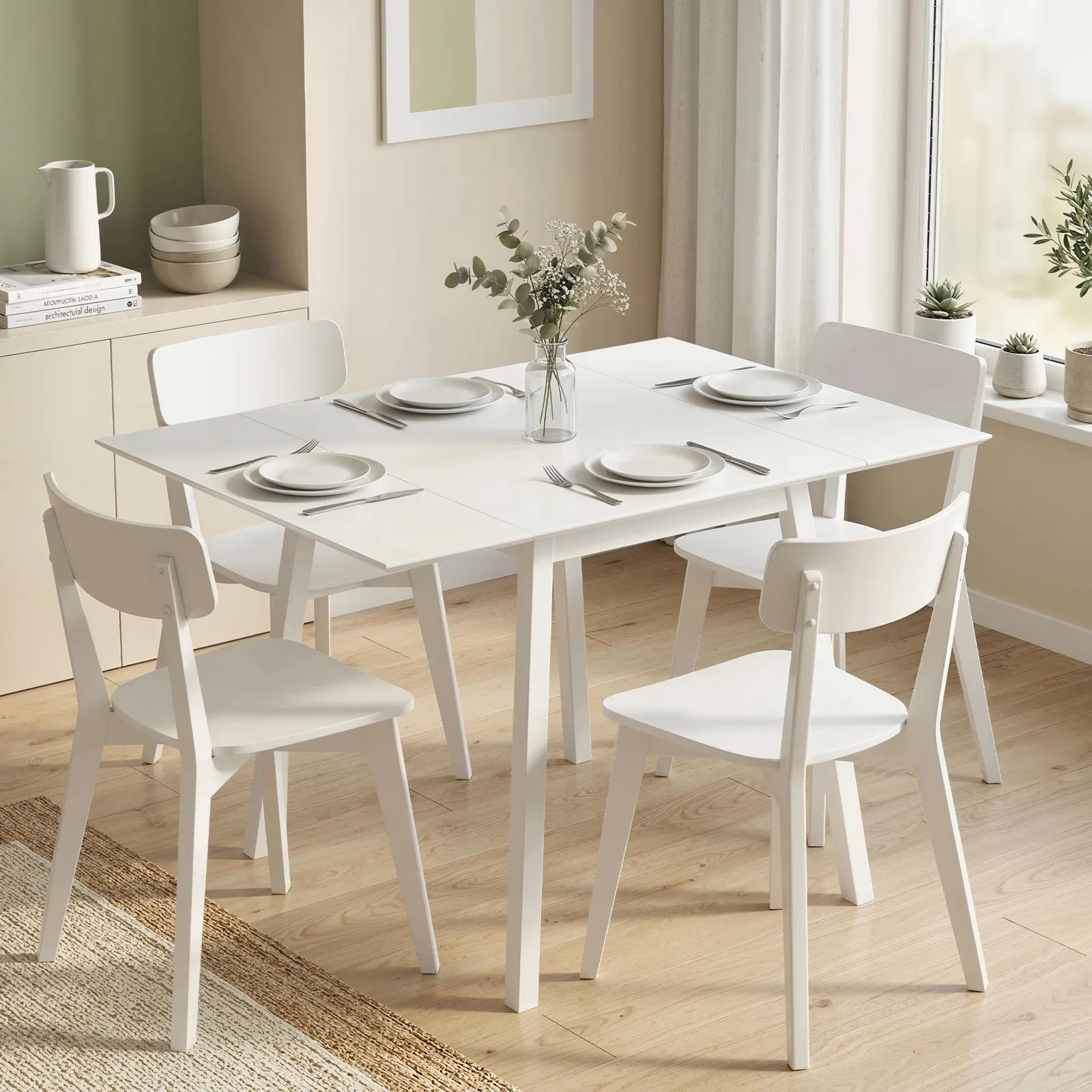 HOMCOM Kitchen Table for 2-4, Folding Drop Leaf Dining Table in White