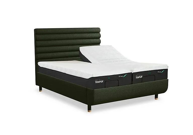 Arc Ergo Smart Base Bed Frame with Vectra Headboard - King Size - Dark Green with Oak Feet