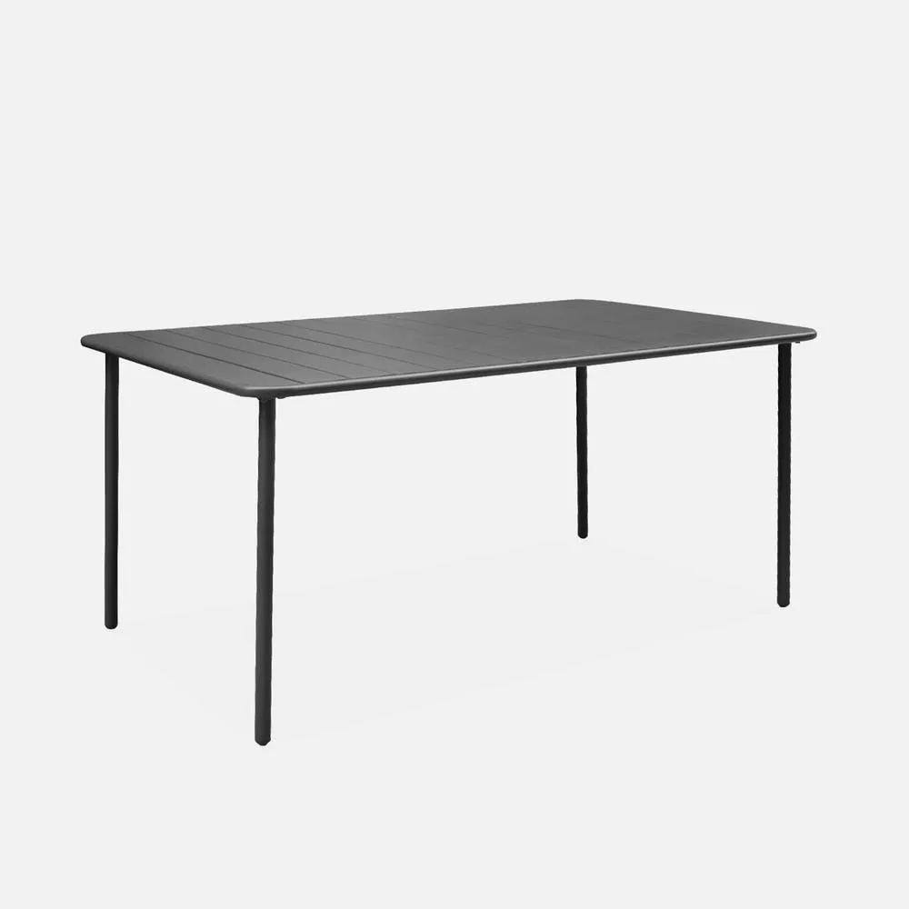 sweeek 6-8 Seater Rectangular Steel Garden Table With Chairs in Dark Grey 3