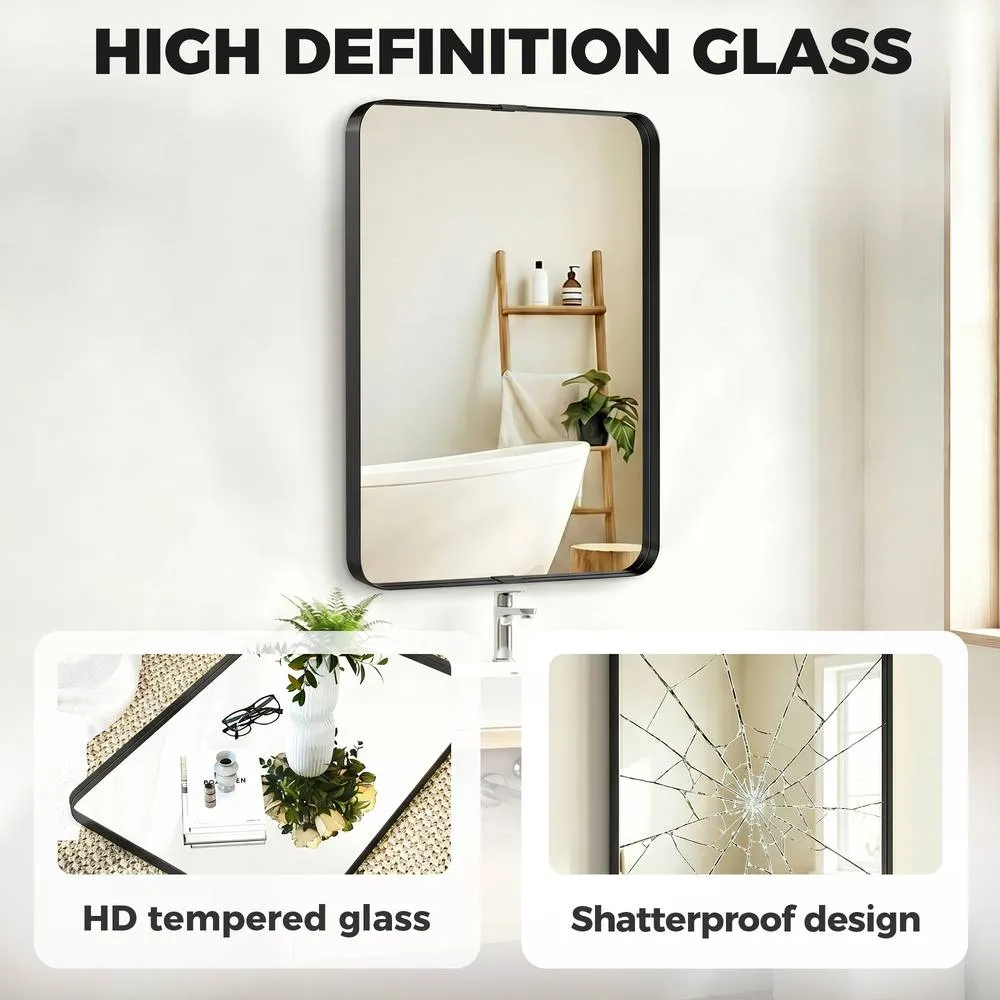 HOMCOM Rectangular Wall Mirror, 90 x 60 cm Wall Mounted Bathroom Mirror in Black 6