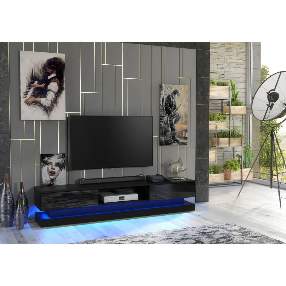 Creative Furniture Bloom TV Unit 180cm - Black with Gloss Doors & LED Lights 5