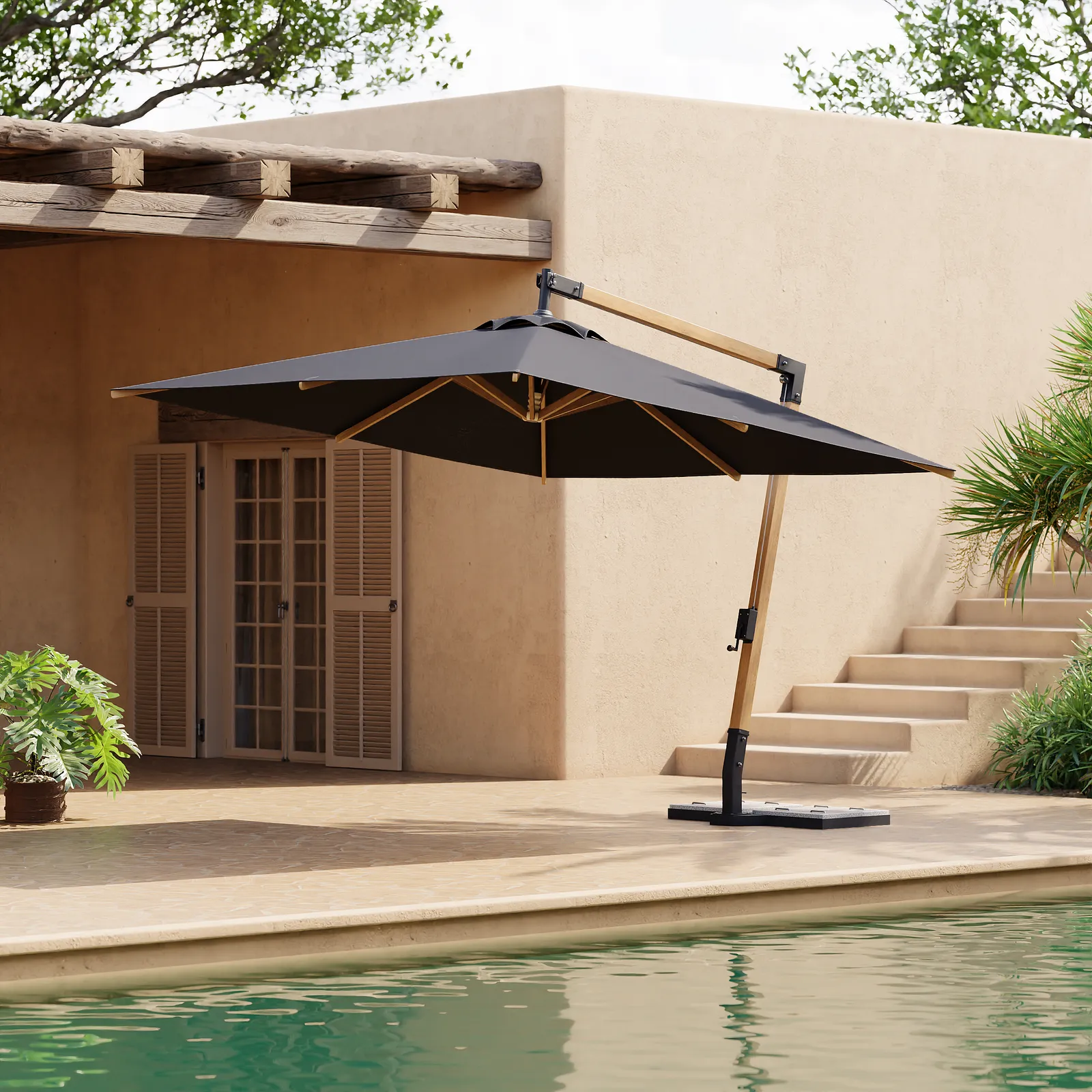 Tevara 300 cm Patio Cantilever Umbrella Adjustable Height Outdoor Sun Umbrella for Pool / Beach in Grey