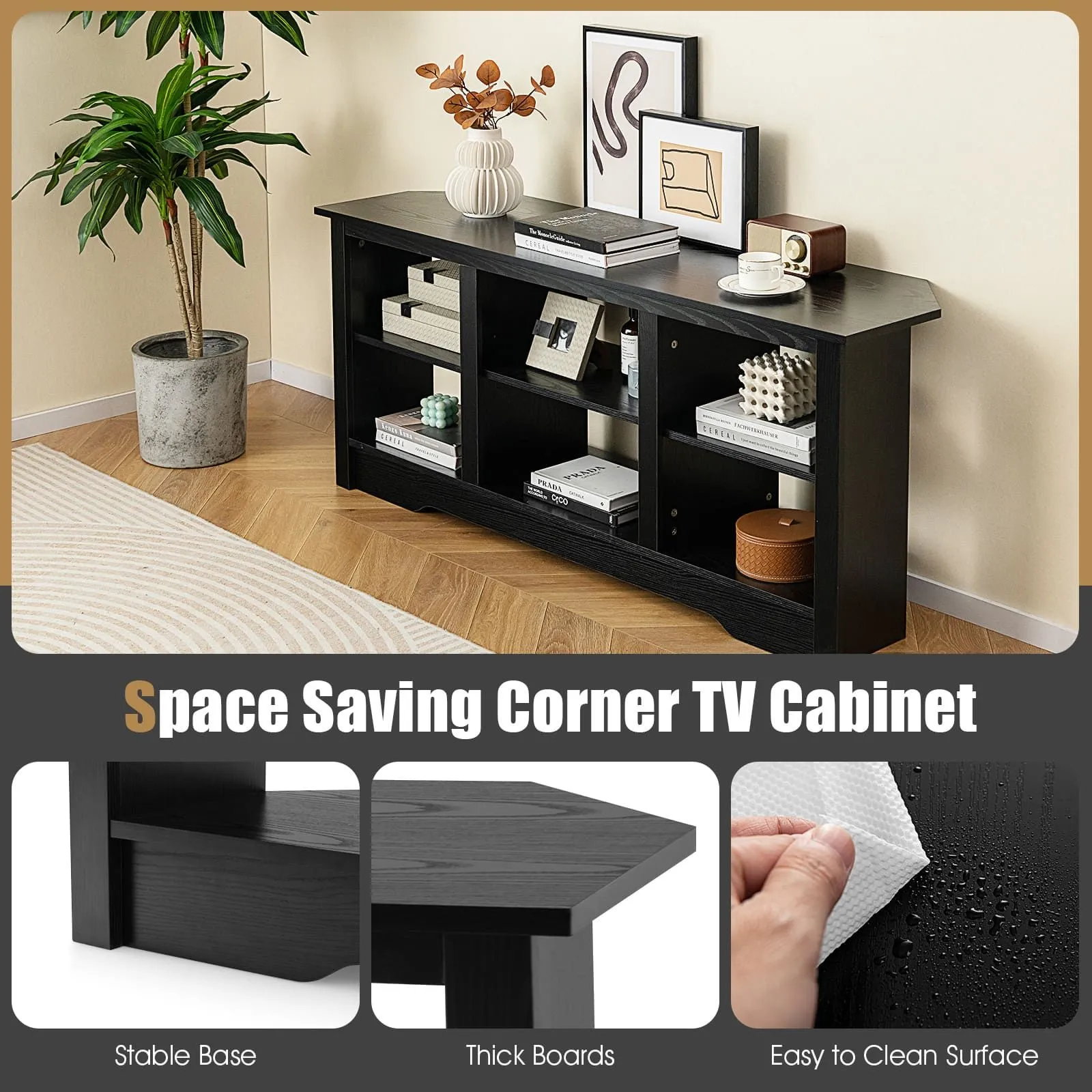 Costway 147cm TV Stand for TVs up to 65 Inches Media Entertainment Center-Black in Black 6