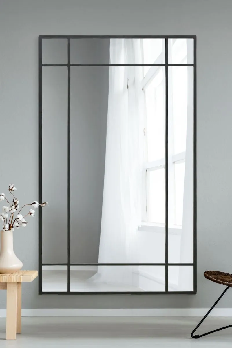 MirrorOutlet Black Contemporary Wall & Leaner Mirror 71" X 43" (180 x 110CM)