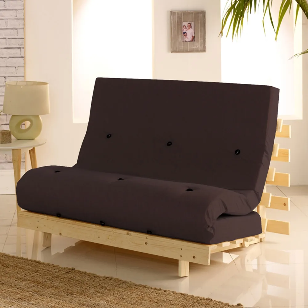 Metro Brown Cotton Drill Fabric Tufted Futon Mattress - 2ft6 Small Single