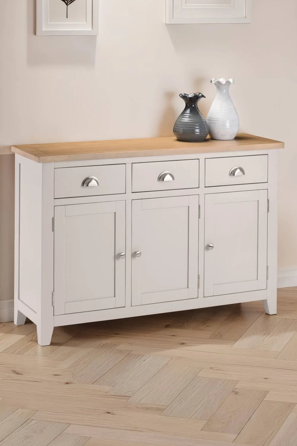 Julian Bowen Richmond 3 Door 3 Drawer Sideboard in Light Grey
