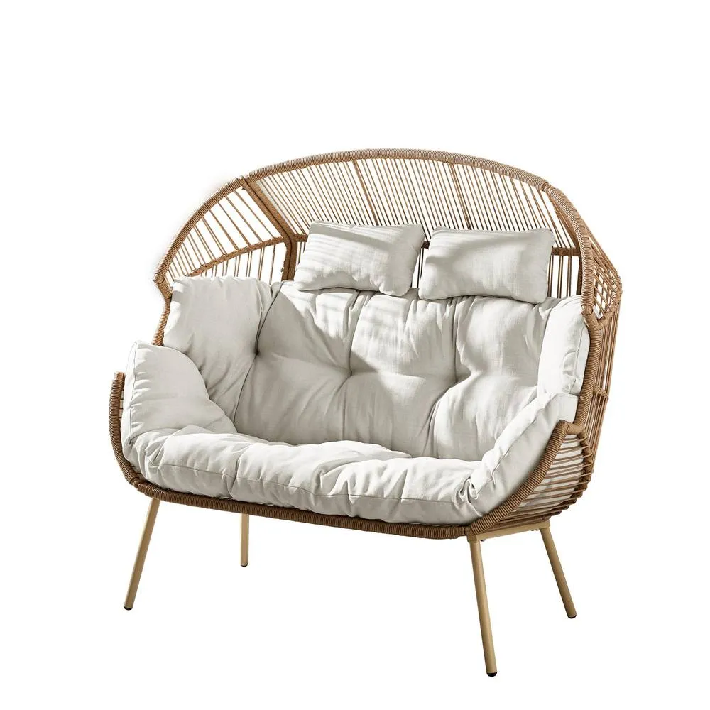 FurnitureboxUK Beige Indoor / Outdoor Rattan Double Egg Chair 2