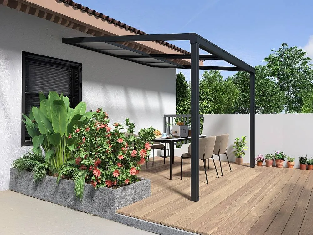 Vente-unique Wall-Mounted Aluminium Pergola With Sliding Roof - 9 M² - Anthracite in Dark Grey 3