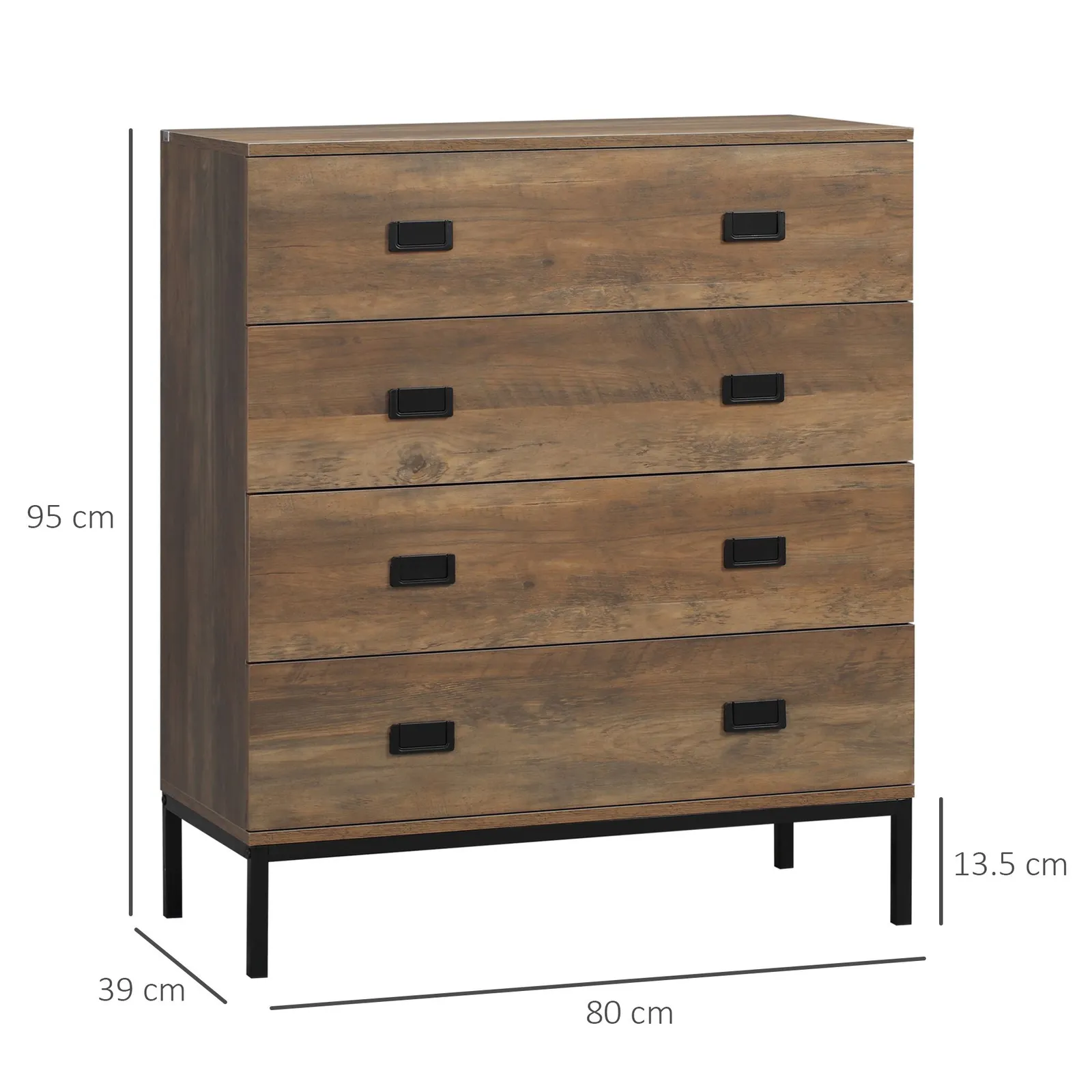 HOMCOM Chest of Drawers 4 Drawer Dresser Storage Cabinet Handles Bedroom in Brown 3