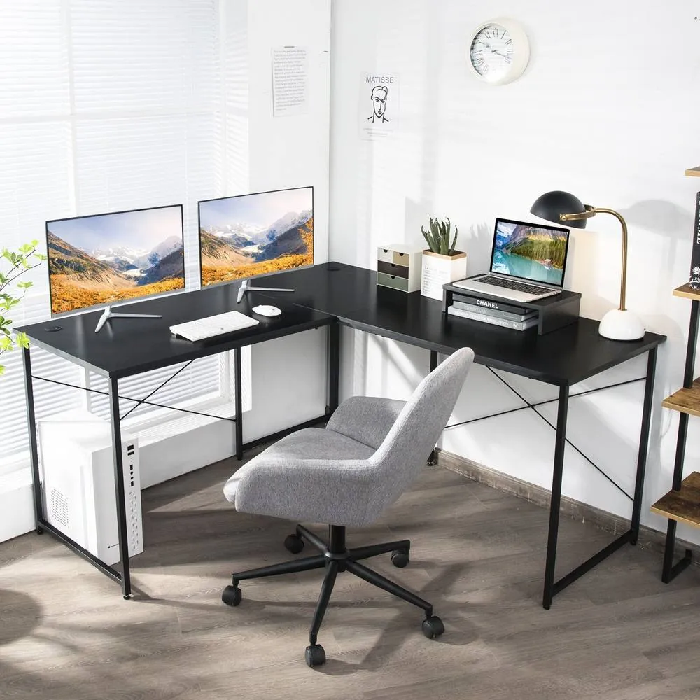 Costway L-Shaped Corner Computer Desk Reversible Study Writing Desk Workstation Home Office Laptop Black 3