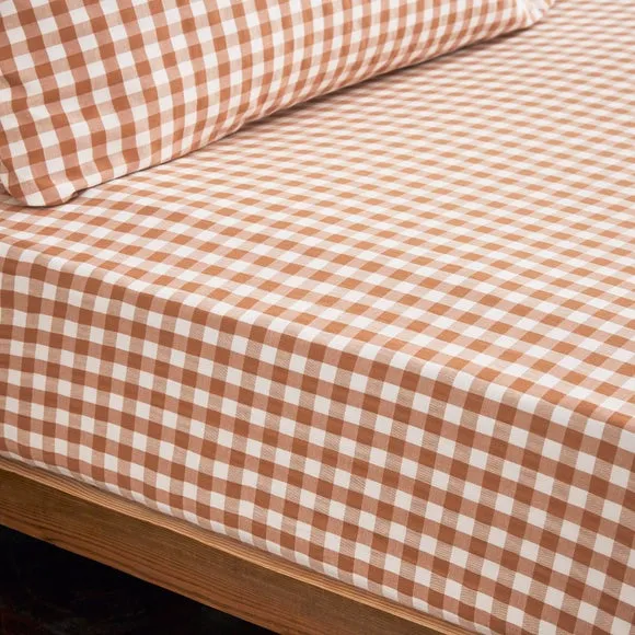 Portloe Gingham Woven 100% Cotton Fitted Sheet 1