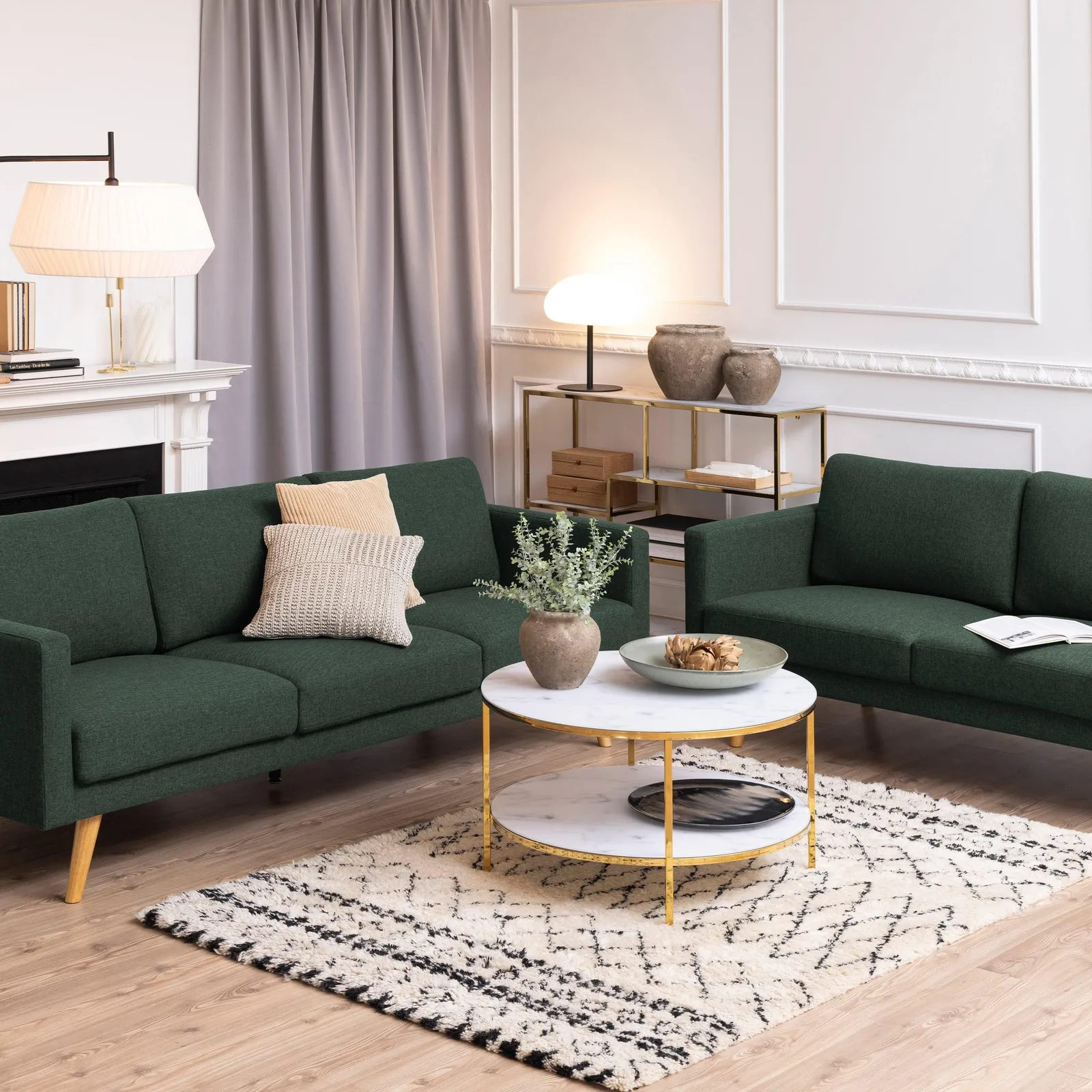 Furniture To Go Alisma Round Coffee Table with White Crystal Clear Marble Glass Top & Gold Legs 3