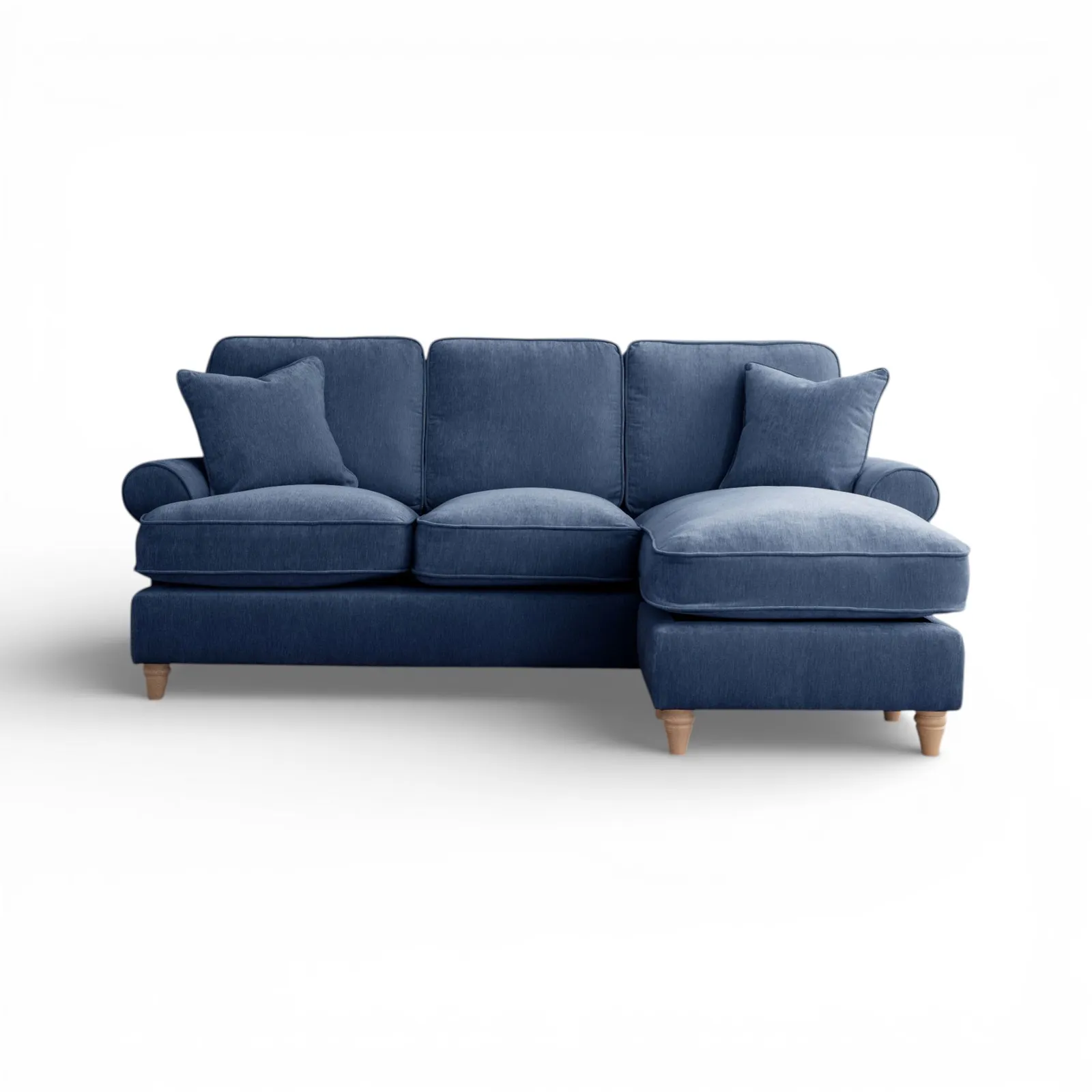 The Great Sofa Company Ezra Right Hand Velvet Chaise Sofa - Scroll Arm in Navy 2
