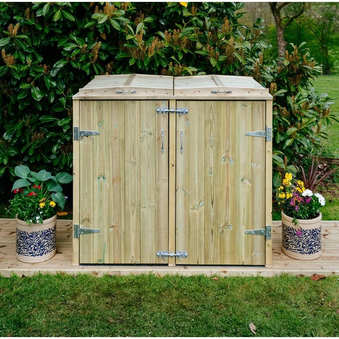 Buttercup Farm Shireburn Double Wheelie Bin Store - Fits 2 x 180L or 2 x 240L Bins in Brown 4