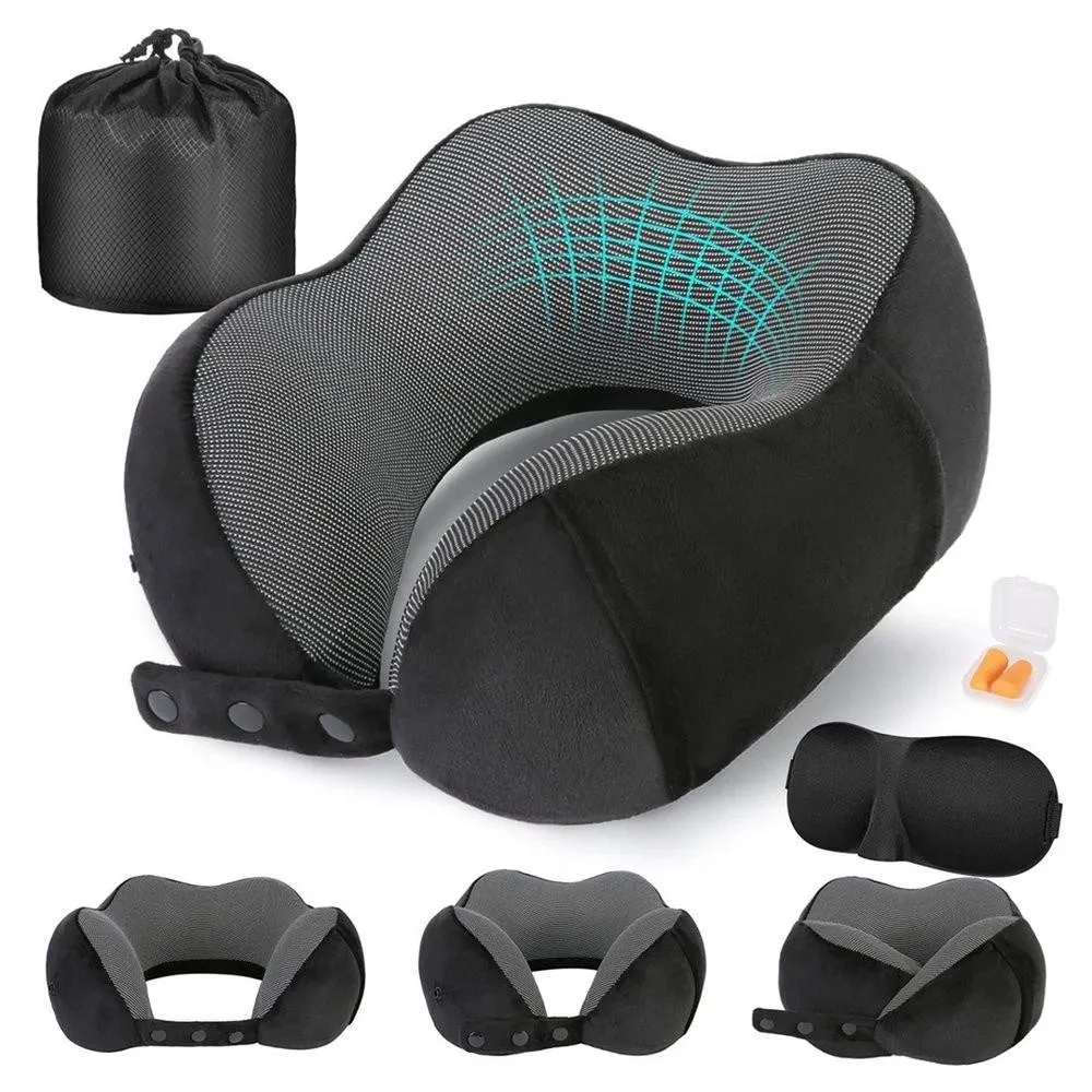 NESTLUNE Memory Foam Travel Pillow U Shaped Neck in Grey