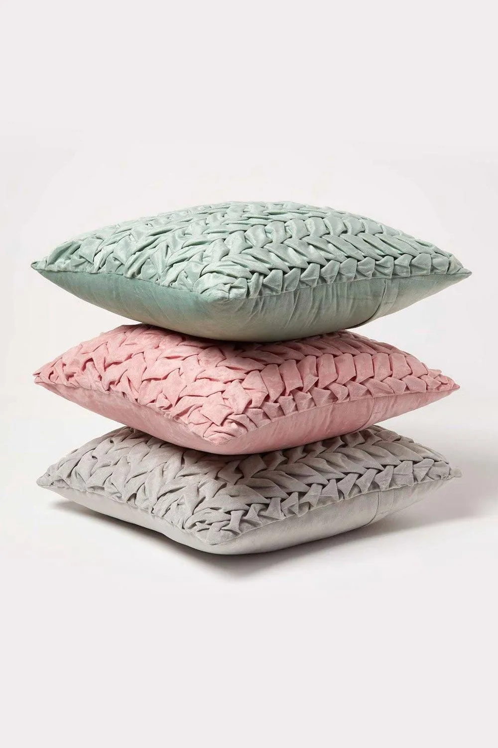 Homescapes Grace Pleated Velvet Cushion in Grey 6