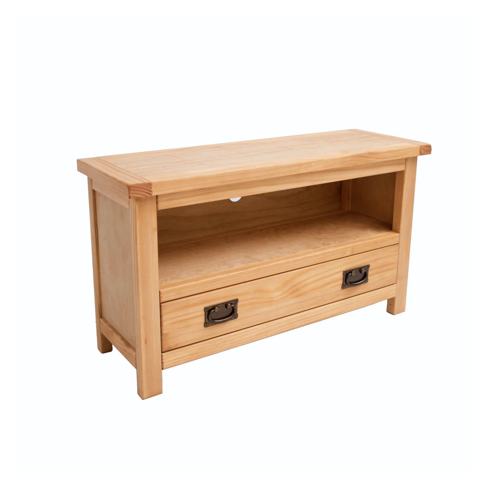 Cabinet Bits Lugo Waxed 1 Drawer TV Cabinet Brass Drop Handle in Light Brown 3
