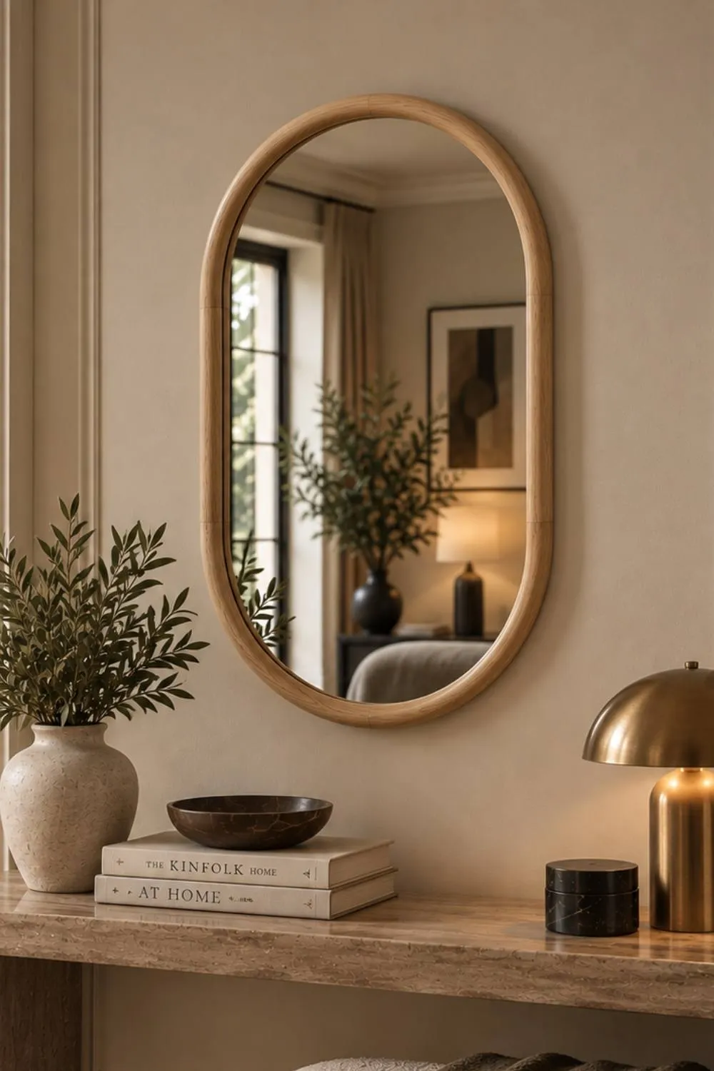 Yearn Mirrors Quebec Solid Oak Oval Wall Mirror in Light Oak