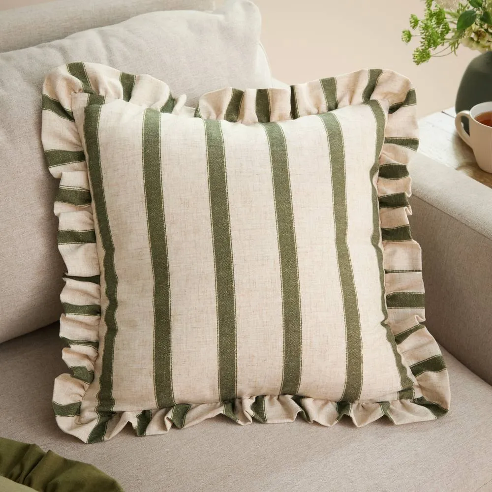 Wylder Connie Square Striped Ruffle Cushion in Green 1