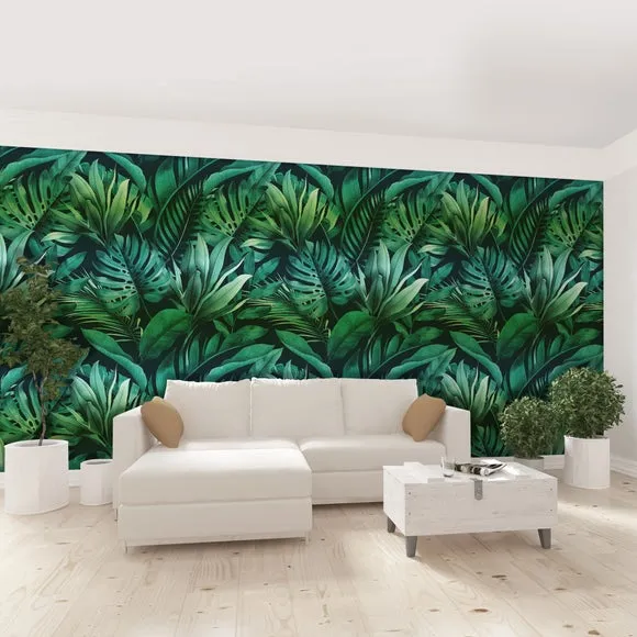 Tropical Leaves Green Wall Mural 3