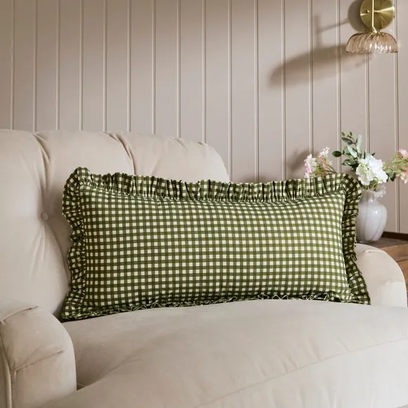 Gingham Frill Cotton Rectangle Cushion