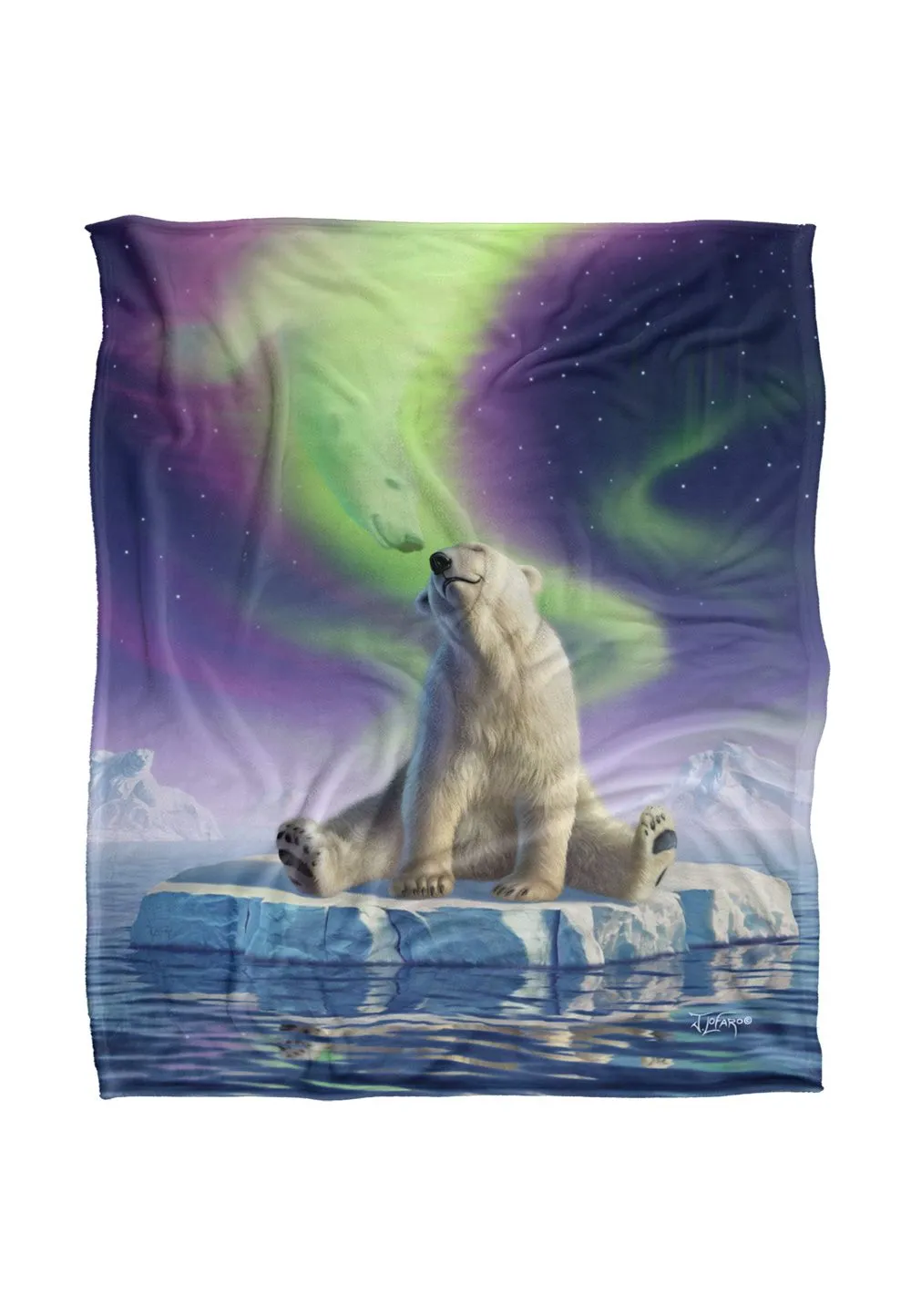 JQ Licensing Jlo Polar Bear Aurora Northern Lights Silky Touch Super Soft Throw Blanket 152 X 127 cm in White