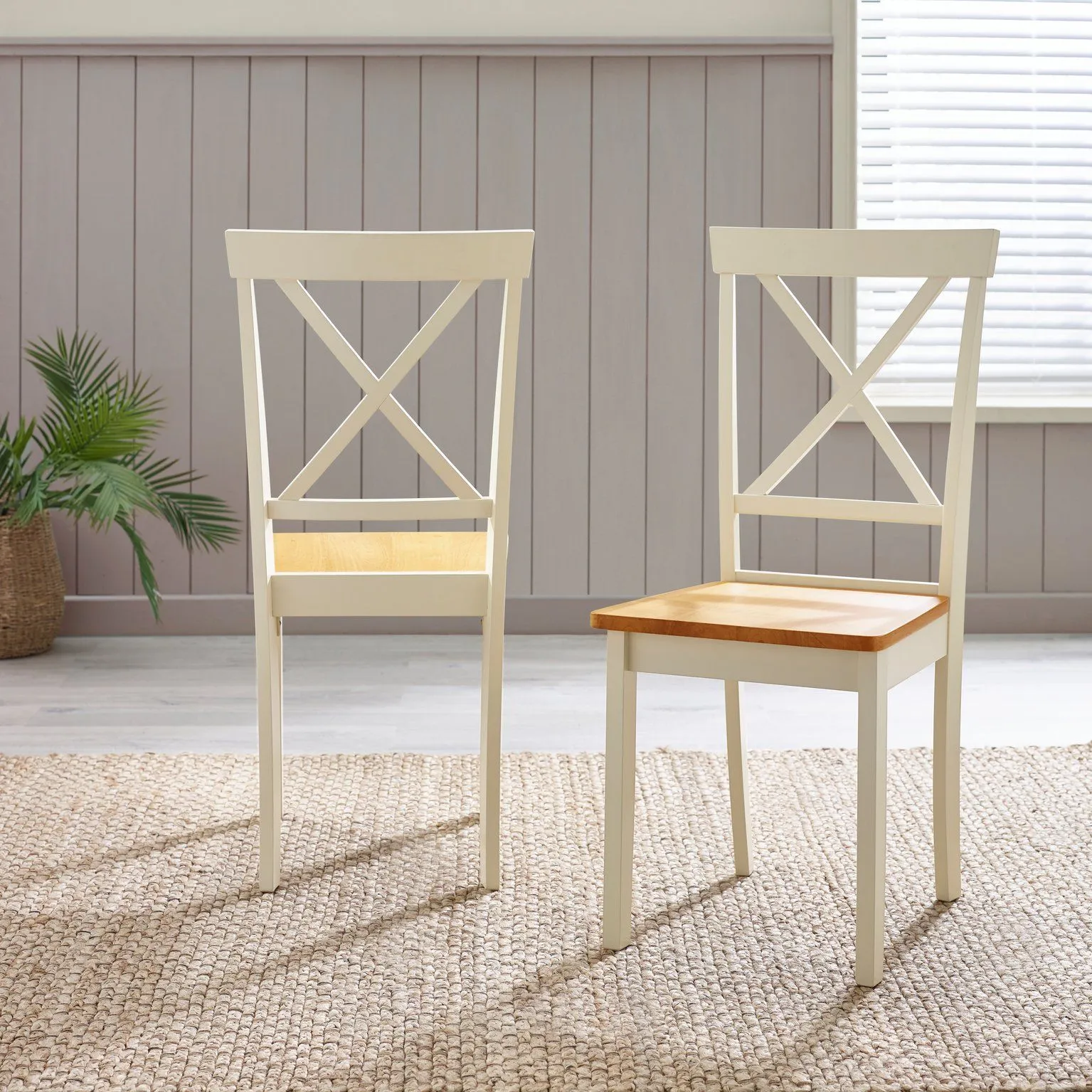FurnitureboxUK Millford x2 Solid Wood Crossback Dining Chairs in Cream 2