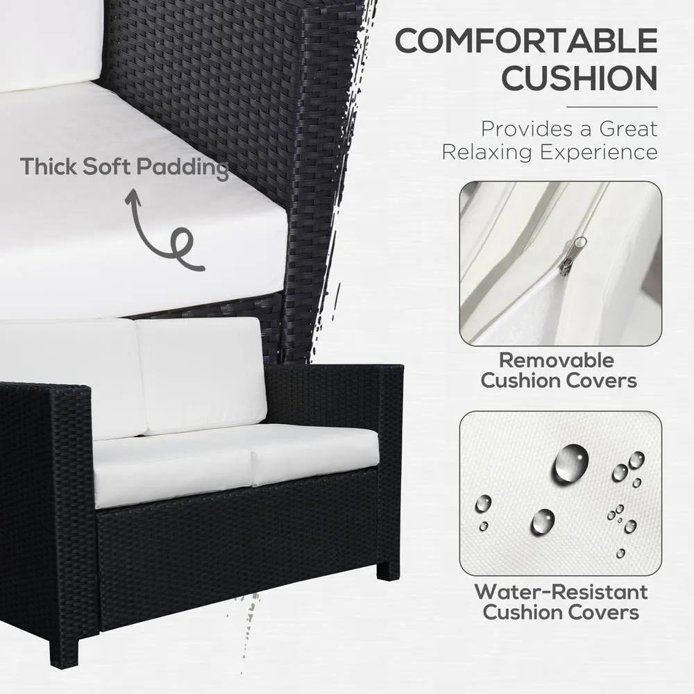 OUTSUNNY Rattan Wicker 2-seat Sofa Loveseat Padded Garden Furniture Black 6
