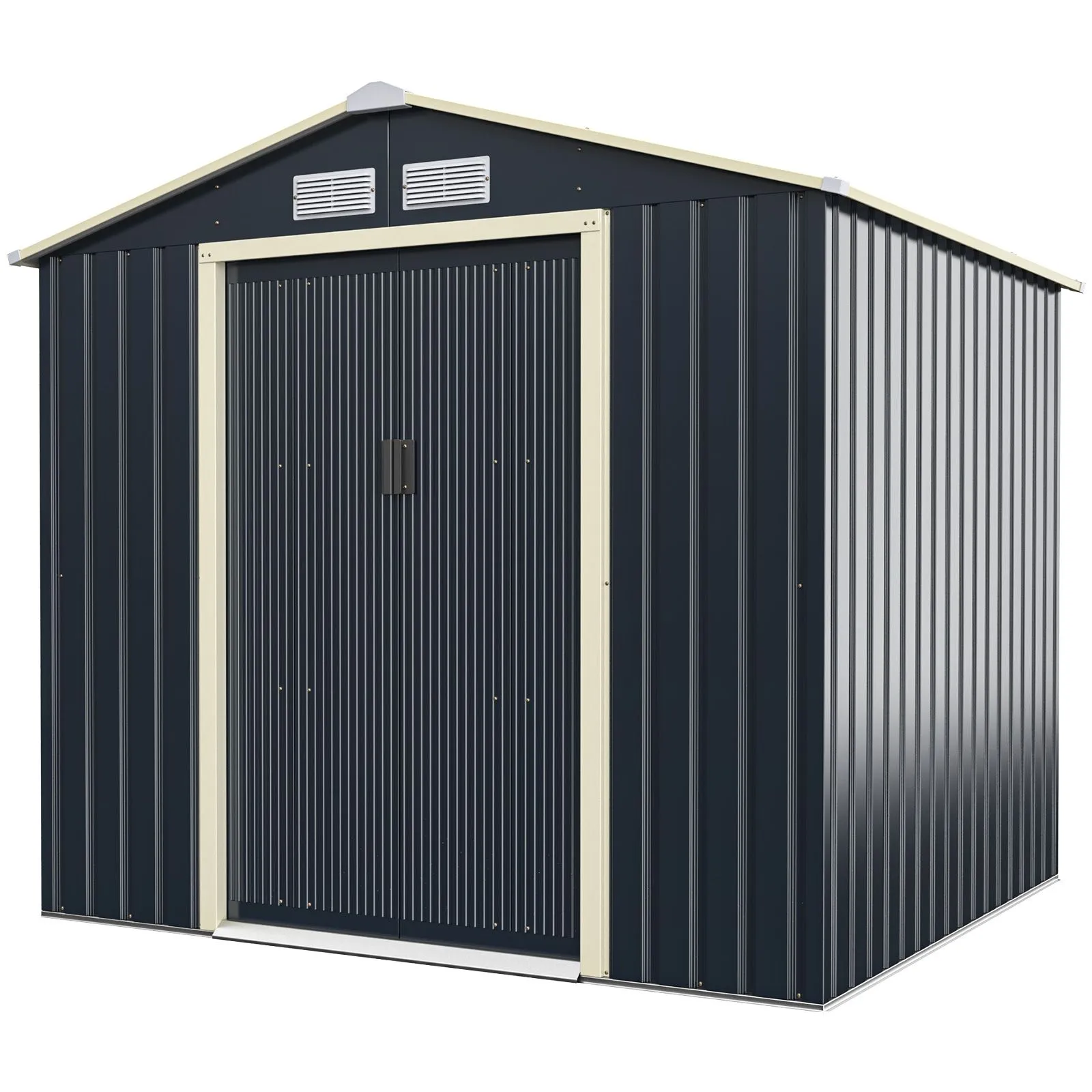 Costway 7x4ft Metal Storage Shed & Extension Kit Lockable Tool Storage House in Grey