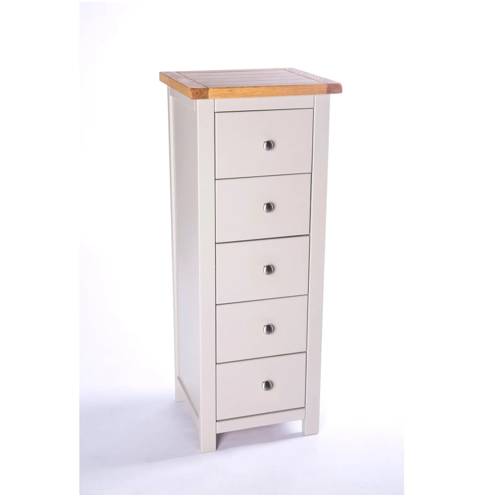 Cabinet Bits Argenta 5 Drawer Narrow Chest of Drawers Chrome Knob in Light Grey 3