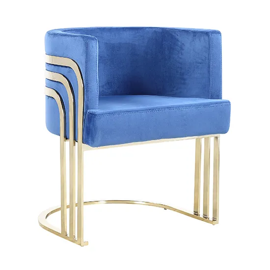 Lula Blue Velvet Dining Chair With Gold Stainless Steel Legs