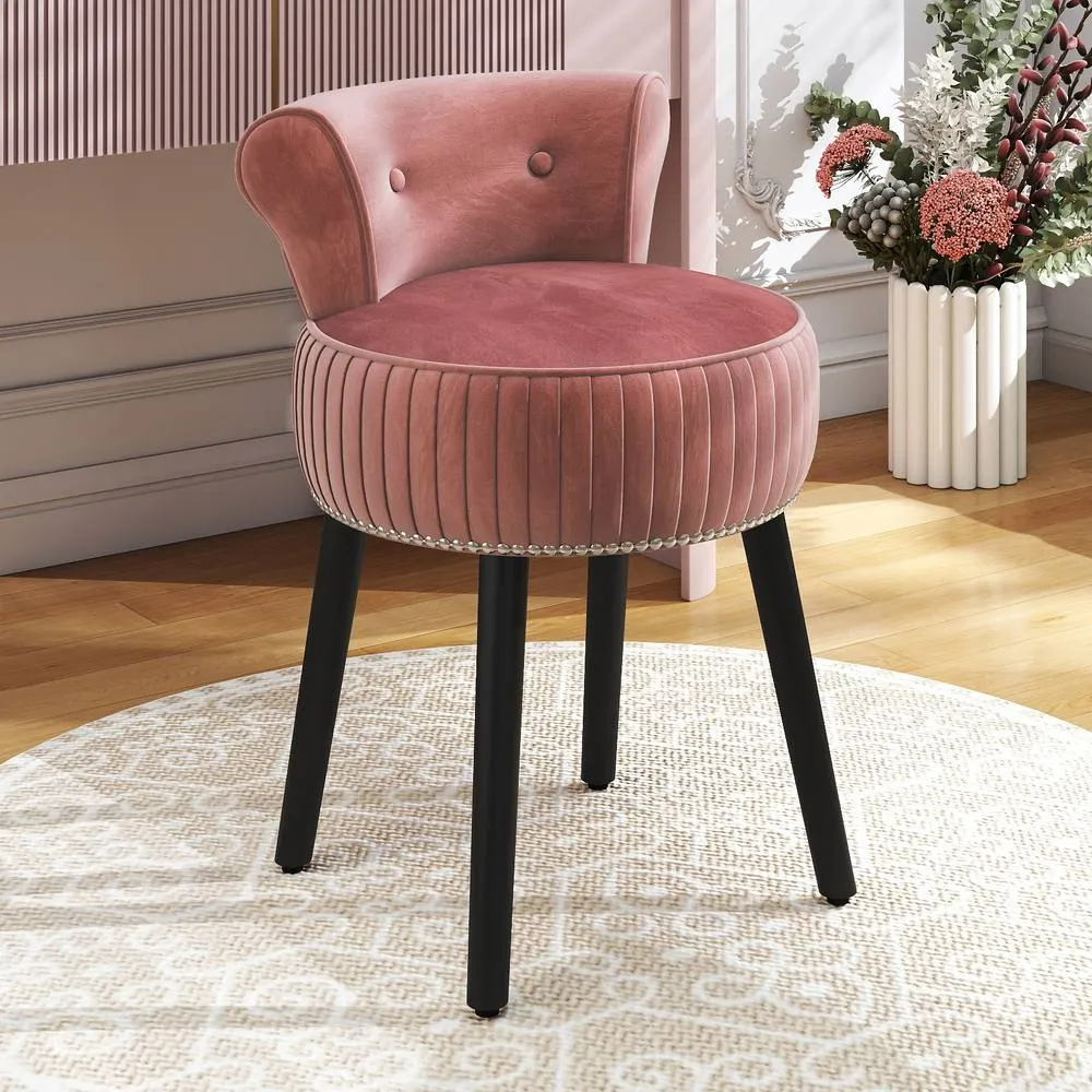 Costway Velvet Vanity Stool w/Tufted Back Upholstered Vanity Makeup Chair in Pink 3