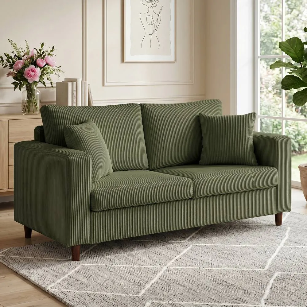 HOMCOM Loveseat Sofa with Wide Seat, Corduroy Upholstered, Green