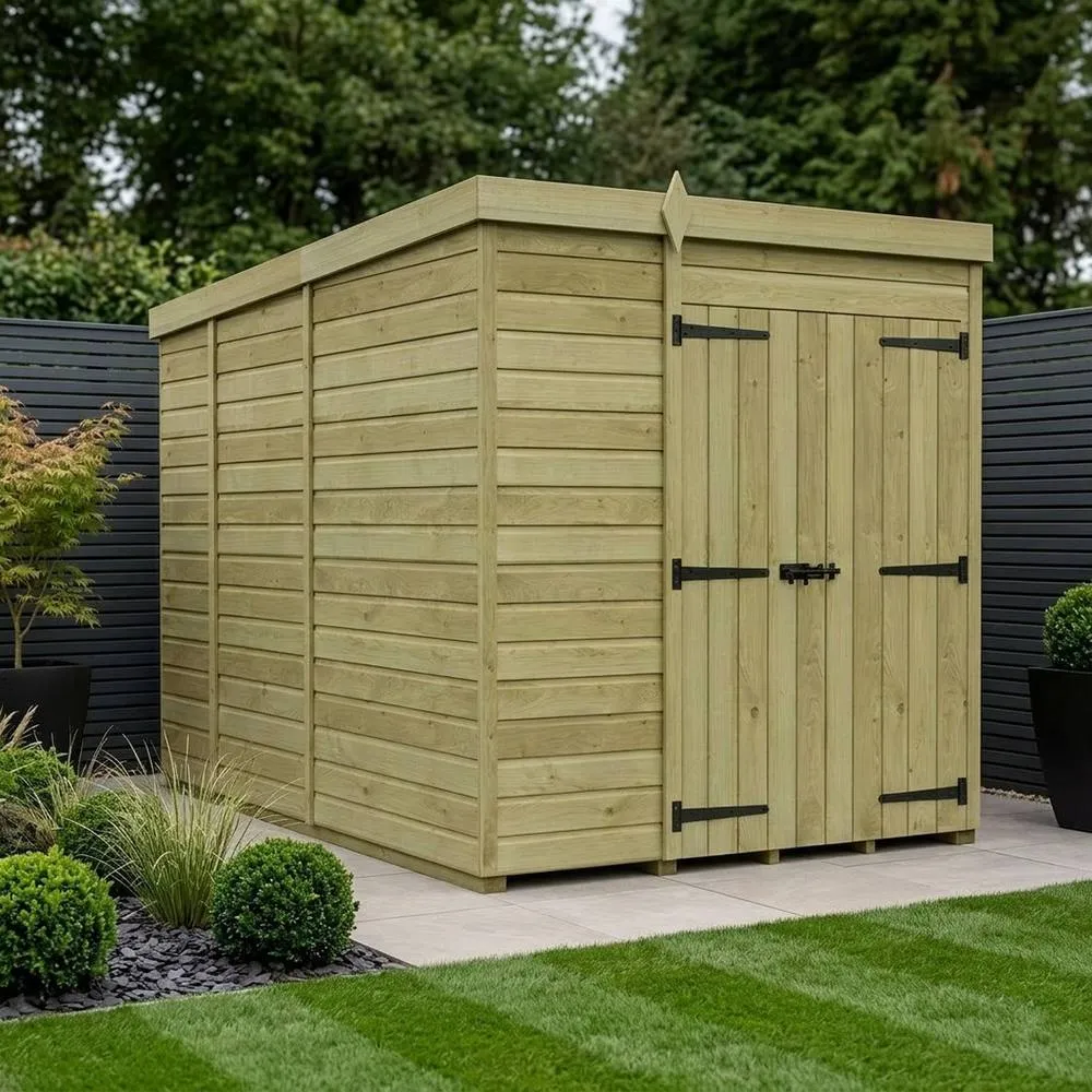 Buttercup Farm 6ft x 9ft Pent Garden Shed Double Door No Windows - Timber in Brown 2
