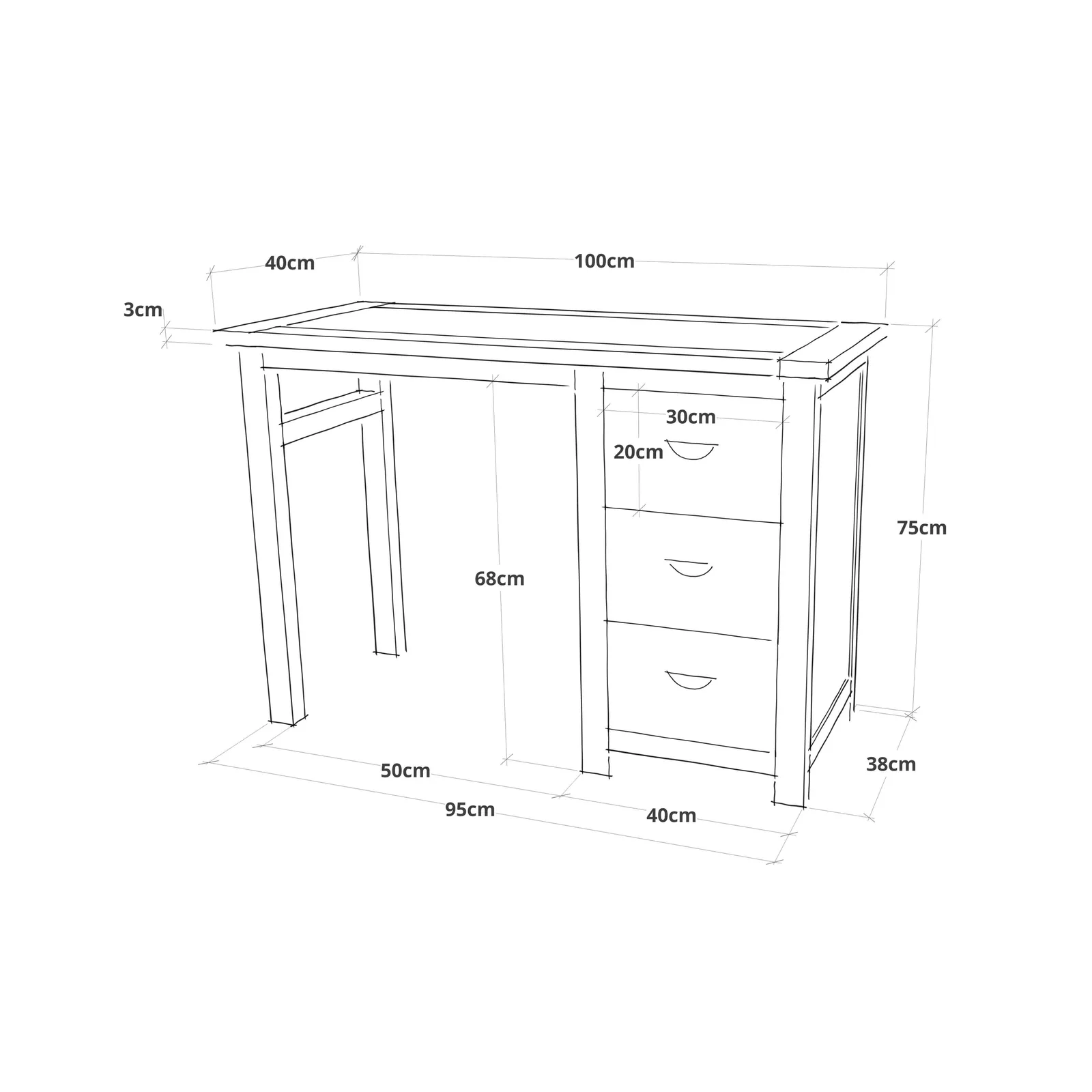 Cabinet Bits Lovere 3 Drawer Desk - Dressing Table Brass Cup Handle in Off-White 6