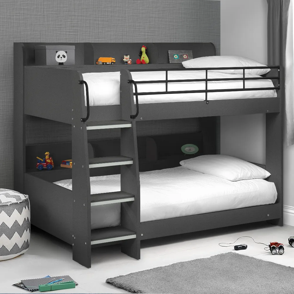Domino - Single -Kids Bunk Bed - Storage - Dark Grey - Wood and Metal - 3ft - Happy Beds 1