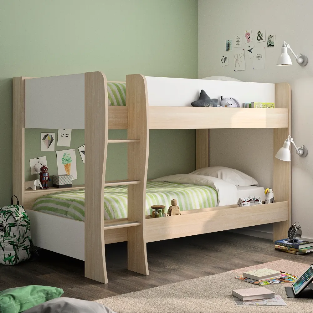 Roomy Oak and White Wooden Bunk Bed Frame - EU Single